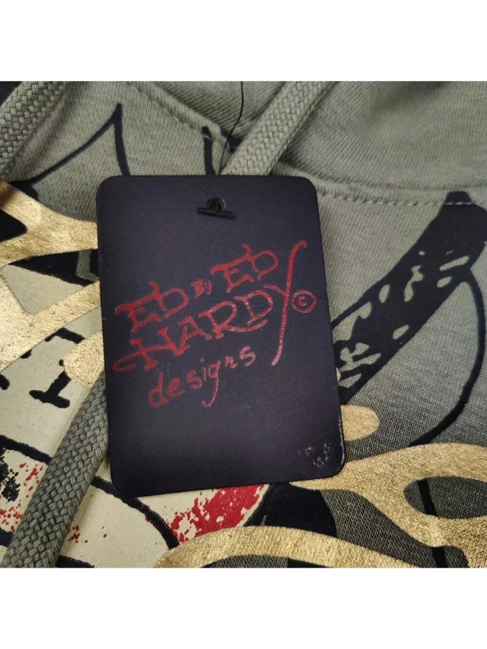 NEW Ed Hardy Death Before Dishonor Hoodie Mens M Olive Green Tattoo Skull - Picture 8 of 12